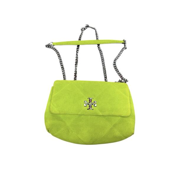 Tory Burch Mini Kira Bag Yellow Green Suede Crossbody Silver Chain - Picture 4 of 13